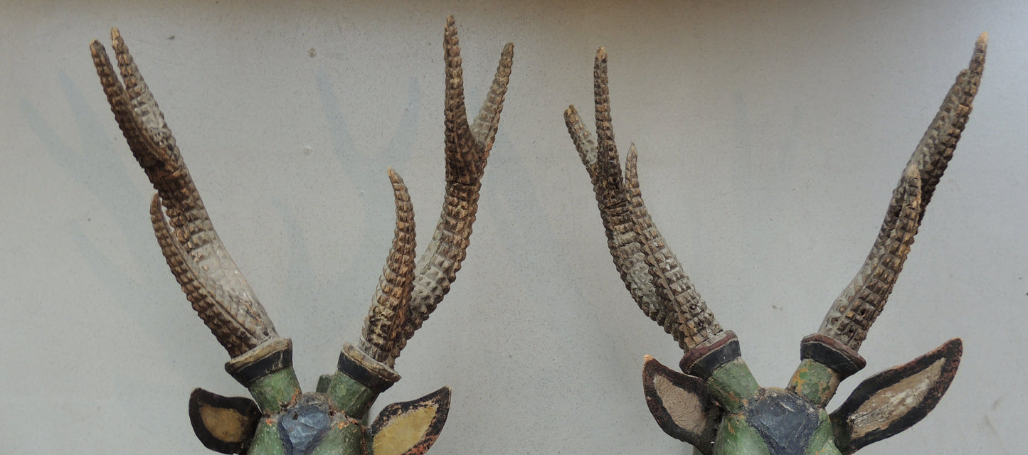 Wood Carved Deer Heads Set of 2