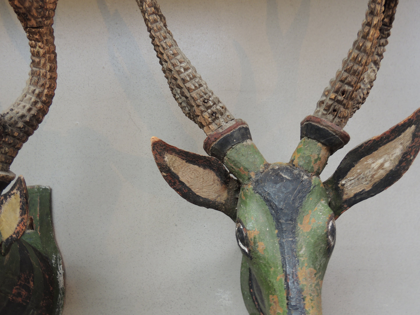 Wood Carved Deer Heads Set of 2