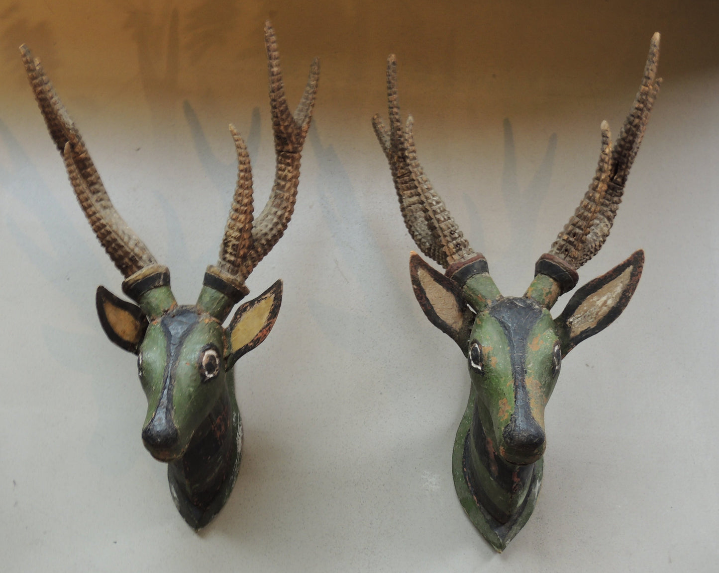 Wood Carved Deer Heads Set of 2