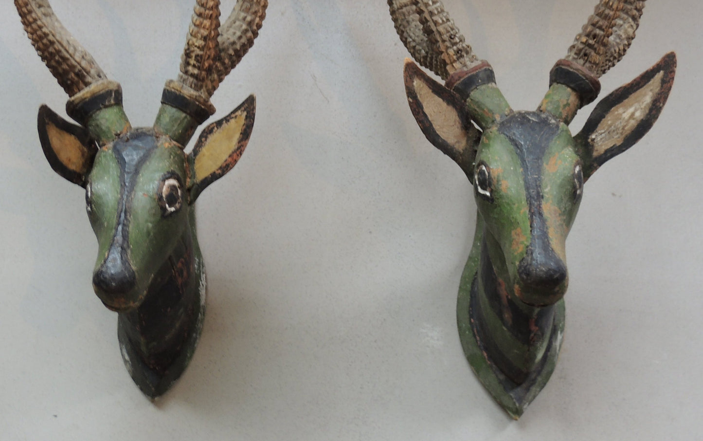 Wood Carved Deer Heads Set of 2