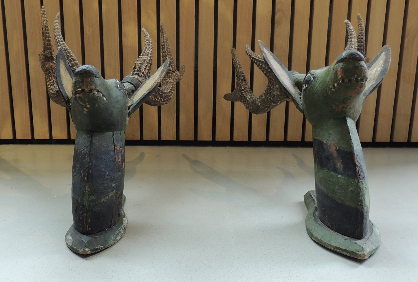 Wood Carved Deer Heads Set of 2