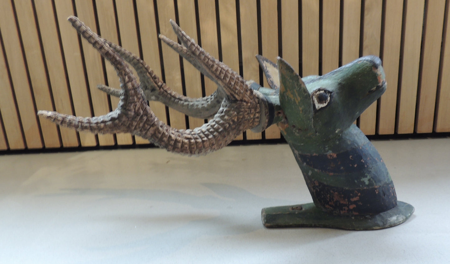 Wood Carved Deer Heads Set of 2